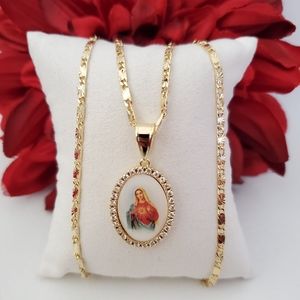 Sacred Heart of Mary Crystal Gold Plated  Necklace